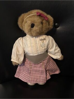 Classic Plush Teddy Bear in Cream Top & Pink Plaid Skirt
